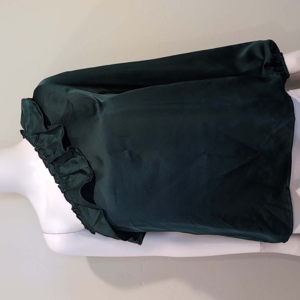 SHEIN Green Satin One Shoulder Long Sleeve Ruffle Detail Top Size Medium